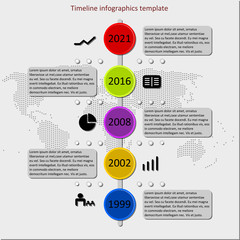 Infographic timeline vector. Company history template. Biggest milestones and events with descriptions.