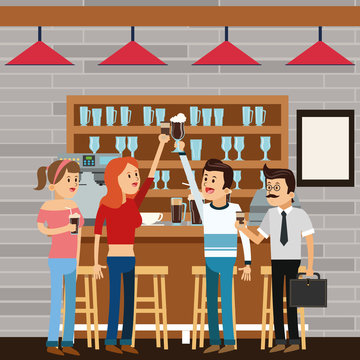 woman man female male cartoon people coffee break shop icon. Colorful illustration. Store background. Vector graphic
