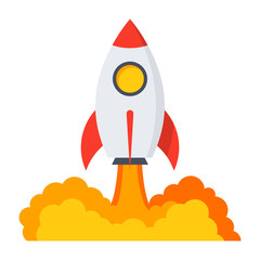 Startup business concept with rocket in flat style.