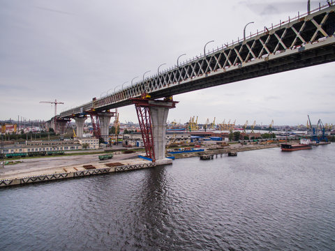 Aerial view of Kanonerskiy island in Saint-Petersburg, Russia with new high beltway 