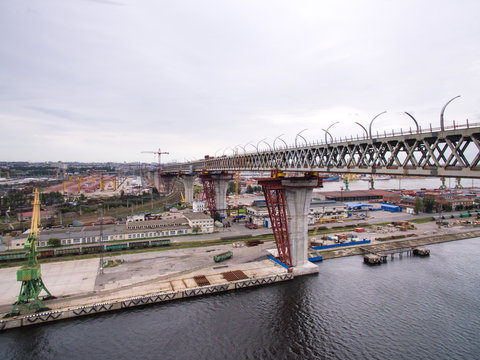 Aerial view of Kanonerskiy island in Saint-Petersburg, Russia with new high beltway 