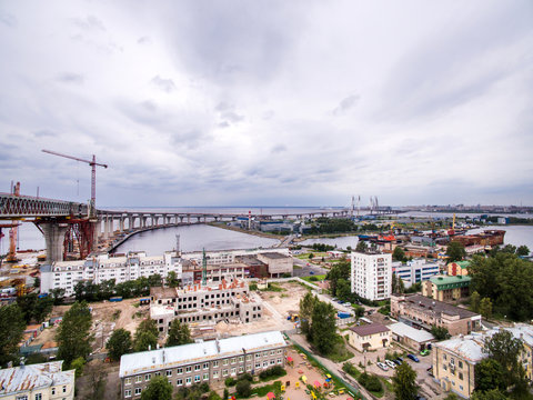 Aerial view of Kanonerskiy island in Saint-Petersburg, Russia with new high beltway 