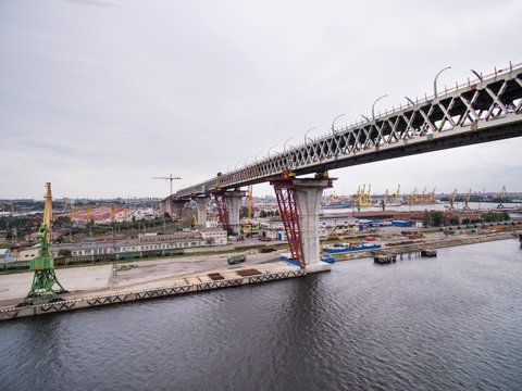 Aerial view of Kanonerskiy island in Saint-Petersburg, Russia with new high beltway 