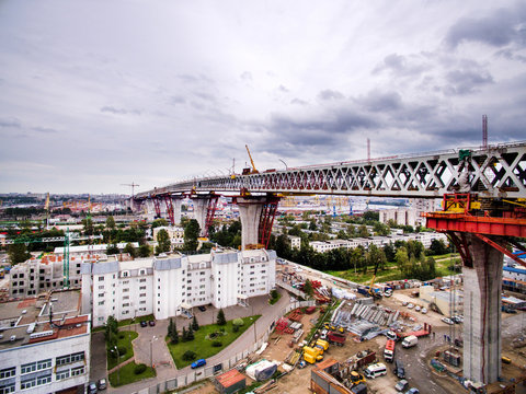 Aerial view of Kanonerskiy island in Saint-Petersburg, Russia with new high beltway 