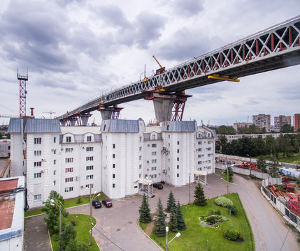 Aerial view of Kanonerskiy island in Saint-Petersburg, Russia with new high beltway 
