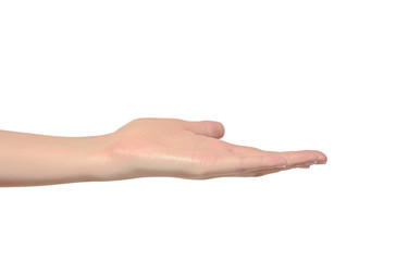 Open a woman's hand, palm up.