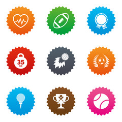 Sport games, fitness icon. Football, golf.