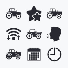 Tractor icons. Agricultural industry transport.