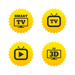 Smart 3D TV mode icon. Retro television symbol.