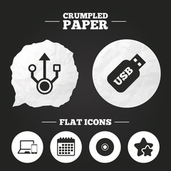 Usb flash drive icons. Notebook or Laptop pc.