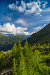 Fototapeta na wymiar View of the Mont-Blanc peak from Lac d'Emosson near Swiss city Finhaut