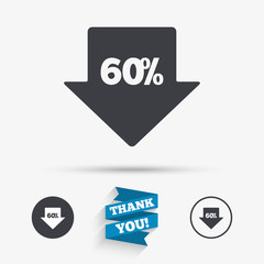 60 percent sale arrow tag sign icon.