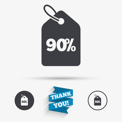 90 percent sale price tag sign icon.