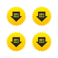 Sale arrow tag icons. Discount symbols.