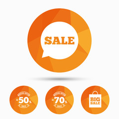 Sale speech bubble icon. Big sale shopping bag.