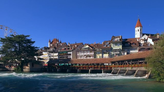 Old Town and Aar Bridge (Scherzlingschleuse) in Thun, Bernese Oberland, Switzerland, Europe