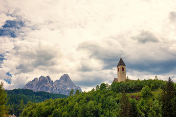 Dolomites Landscape with temple and peaks