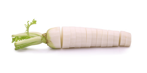 Daikon radishes isolated on white background