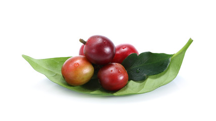 Red coffee beans isolated on white background