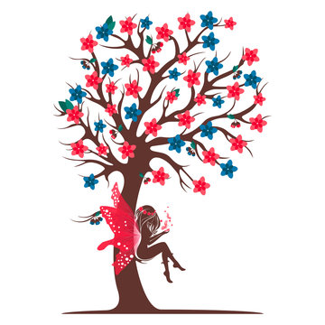Decorative tree silhouette with fairy
