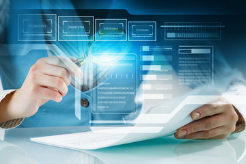 Analyzing statistics data . Mixed media