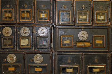 Antique Mailboxes in an Old Post Office