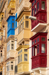 A traditional Maltese style balconies. Valletta.
