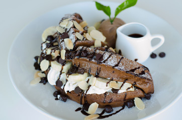 chocolate waffle with ice cream