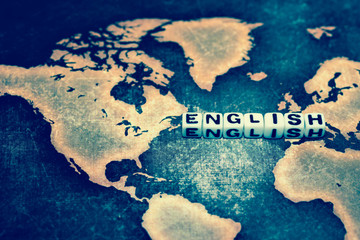 ENGLISH on grunge world map