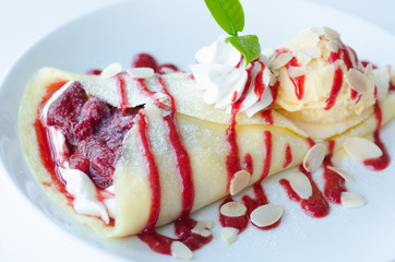 Crape strawberry and ice cream