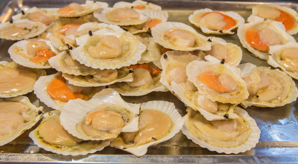 Fresh scallops on the tray