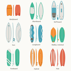 Various Surfboards Vector Set