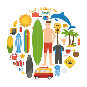 Surfing Lifestyle Elements Set