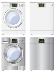 Washing machine white white dishwasher. Washing machine silver,