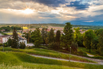Evening storm over the medieval village