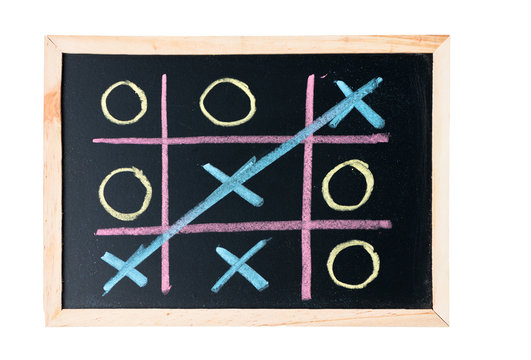 tic tac toe on a black chalkboard