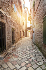 Fototapeta na wymiar Street in old european town, Kotor, Montenegro