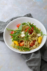 Pasta salad in white bowl