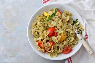 Pasta with cherry tomatoes in bowl