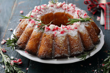 Round christmas cake with icing