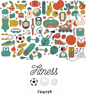 fitness and sport elements in doodle style