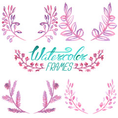 Fototapeta na wymiar Set of watercolor floral frames