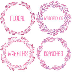 Set of watercolor floral wreath