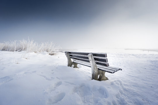 bench with ice (152) lake chiemsee © 1stGallery