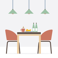 Flat Design Interior Dining Room Vector Illustration