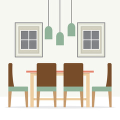 Flat Design Interior Dining Room Vector Illustration