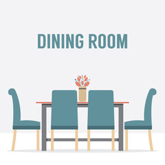 Flat Design Interior Dining Room Vector Illustration