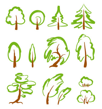 Set of stylized vector trees