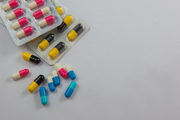 colorful  capsule Panel drug on white  background