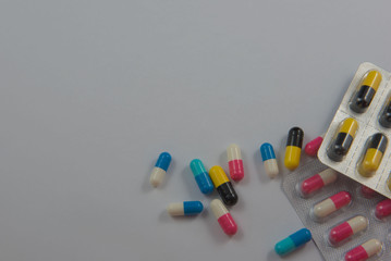 colorful  capsule Panel drug on white  background